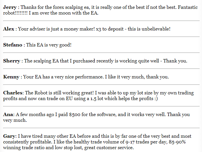 Fake testimonials about Forex Scalping EA