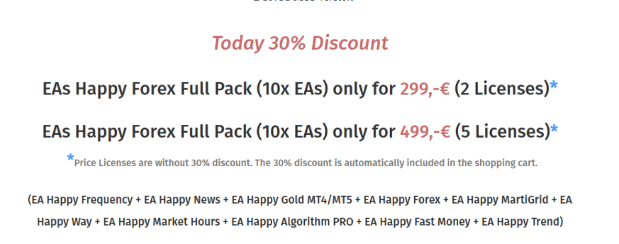 Pricing packages for Happy Gold EA