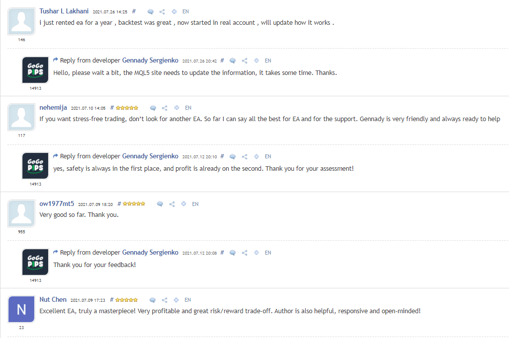Stenvall Mark III testimonials on MQL5