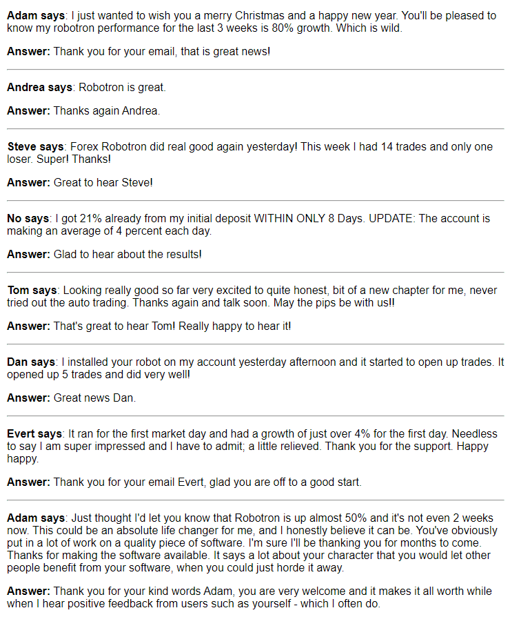Forex Robotron onsite testimonials