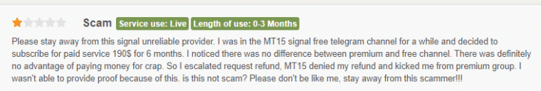 User stating that M15 Signals is not trustworthy