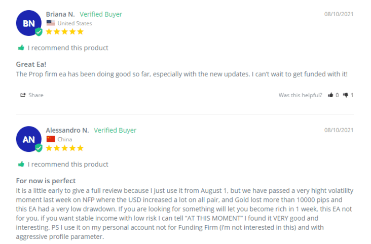User reviews for PROP FIRM EA on the official website