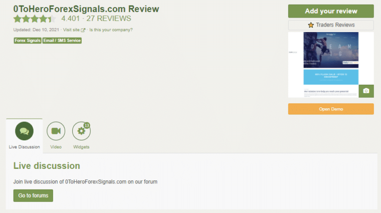 A page of Zero to Hero FX Signals on FPA