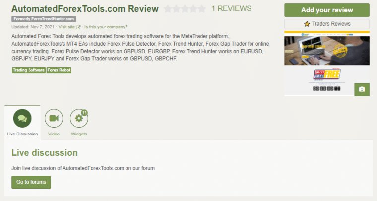 Automated Forex Tools’ page on Forex Peace Army