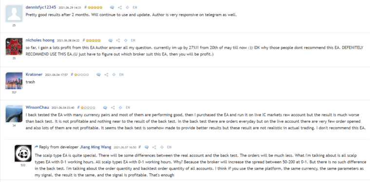 People testimonials on MQL5