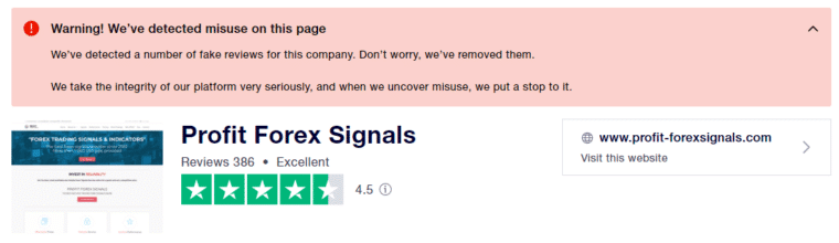 Profit Forex Signals’ page on Trustpilot