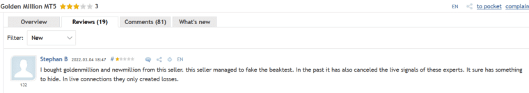 Customer review on MQL5