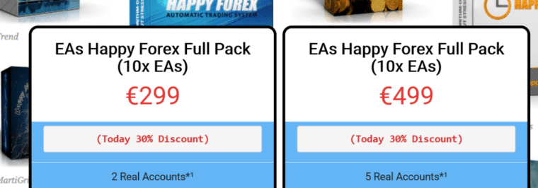 Pricing of the EA on the website