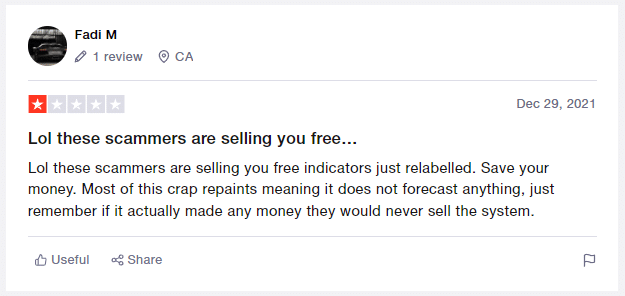 Customer review on Trustpilot