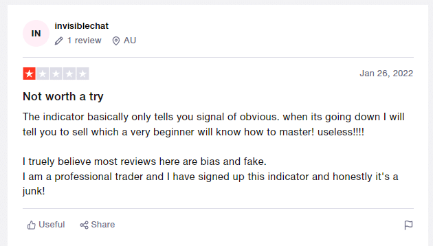 Customer review on Trustpilot