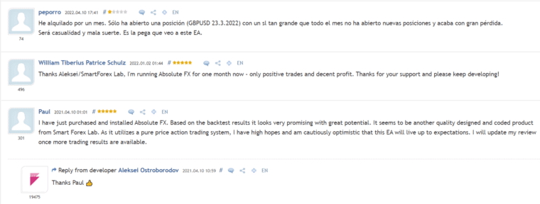 People testimonials on MQL5