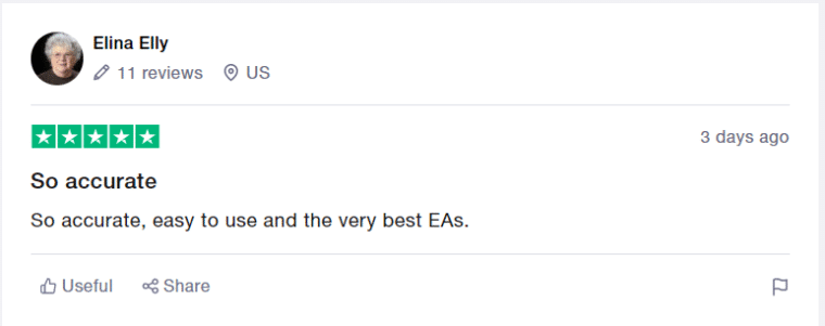 Customer review on Trustpilot