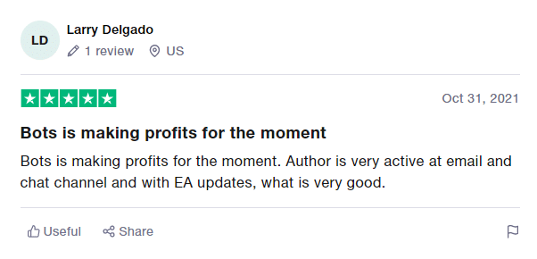 Customer review on Trustpilot