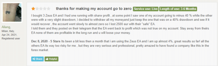 Negative trader testimonial on Forex Peace Army