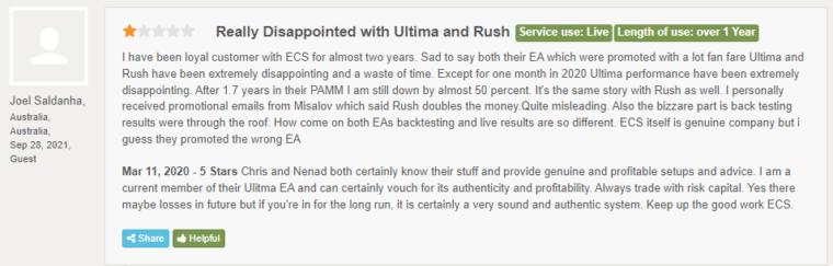 Negative customer testimonial on Forex Peace Army