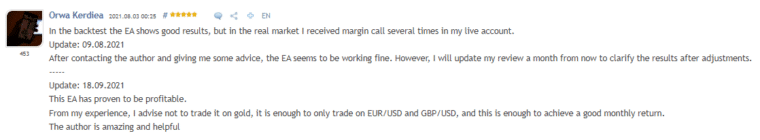 Customer review on MQL5