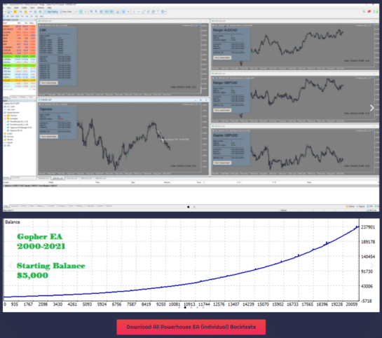 Backtest screenshot from the website