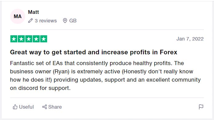 Customer review on Trustpilot