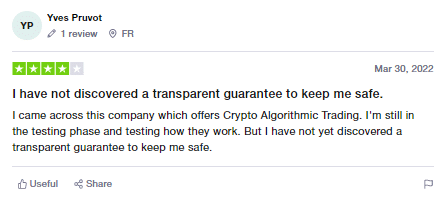 Customer review on TrustPilot