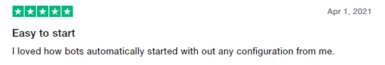 User review for Botsfolio on the Trustpilot site