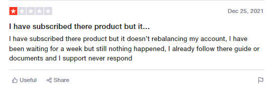 User review for Hodlbot on the Trustpilot site