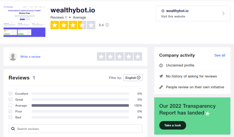 WealtyBot low rating on TrustPilot